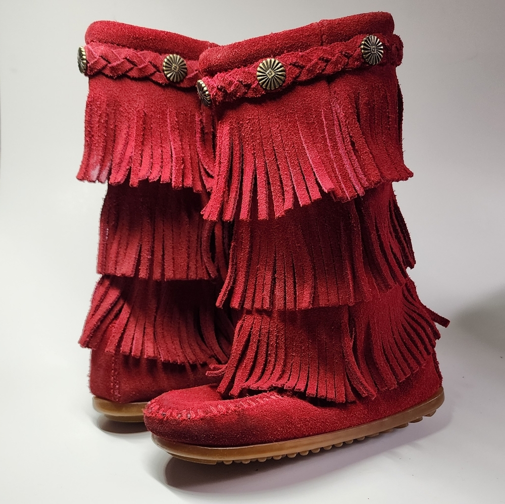 Girls Minnetonka Red Shingle Boots
